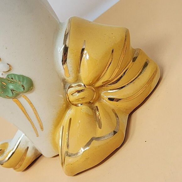 Vintage Ceramic Heart Shaped Vase/Planter With Floral & Bow Accents - Picture 7 of 13